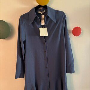 NWT Tibi blue shirtdress with ruffled bottom! Classic and chic!